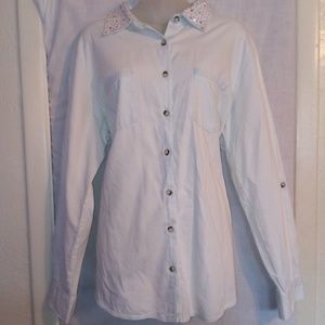 Style & Co Rhinestone collar button up blouse